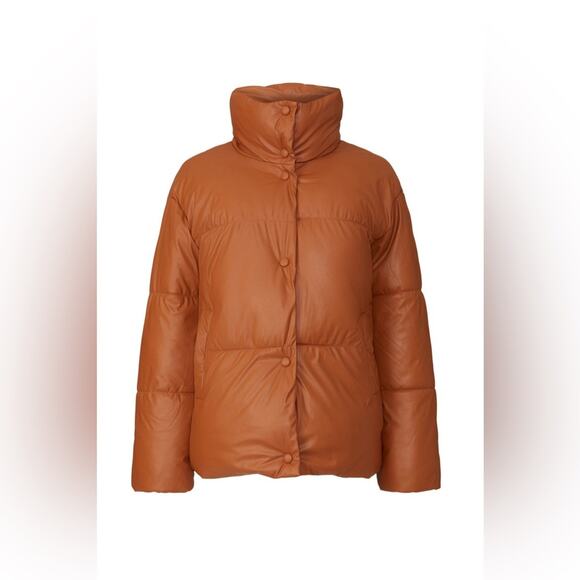 NVLT Cognac Oversized faux Leather Puffer Winter Coat Jacket down alternative XS - Picture 3 of 15
